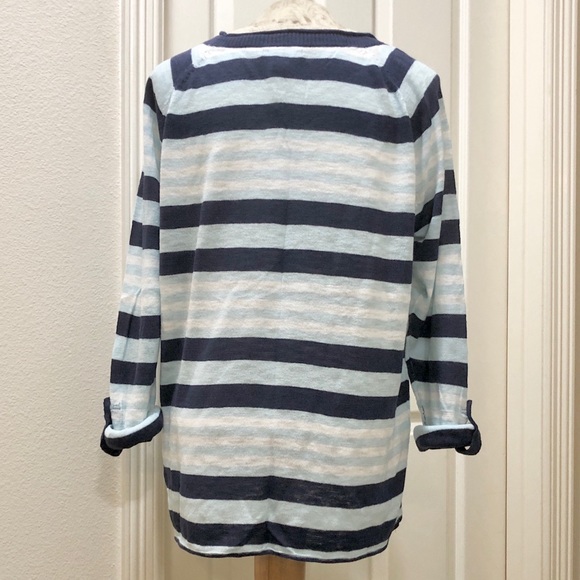 Gap Women’s Blue/White Striped Sweater with Roll-Tab Sleeves/Rolled Raw Edges- L - Picture 6 of 16